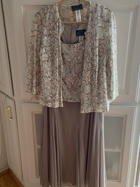 Alex Evenings Taupe Maxi Skirt with Ivory Sequin Jacket
